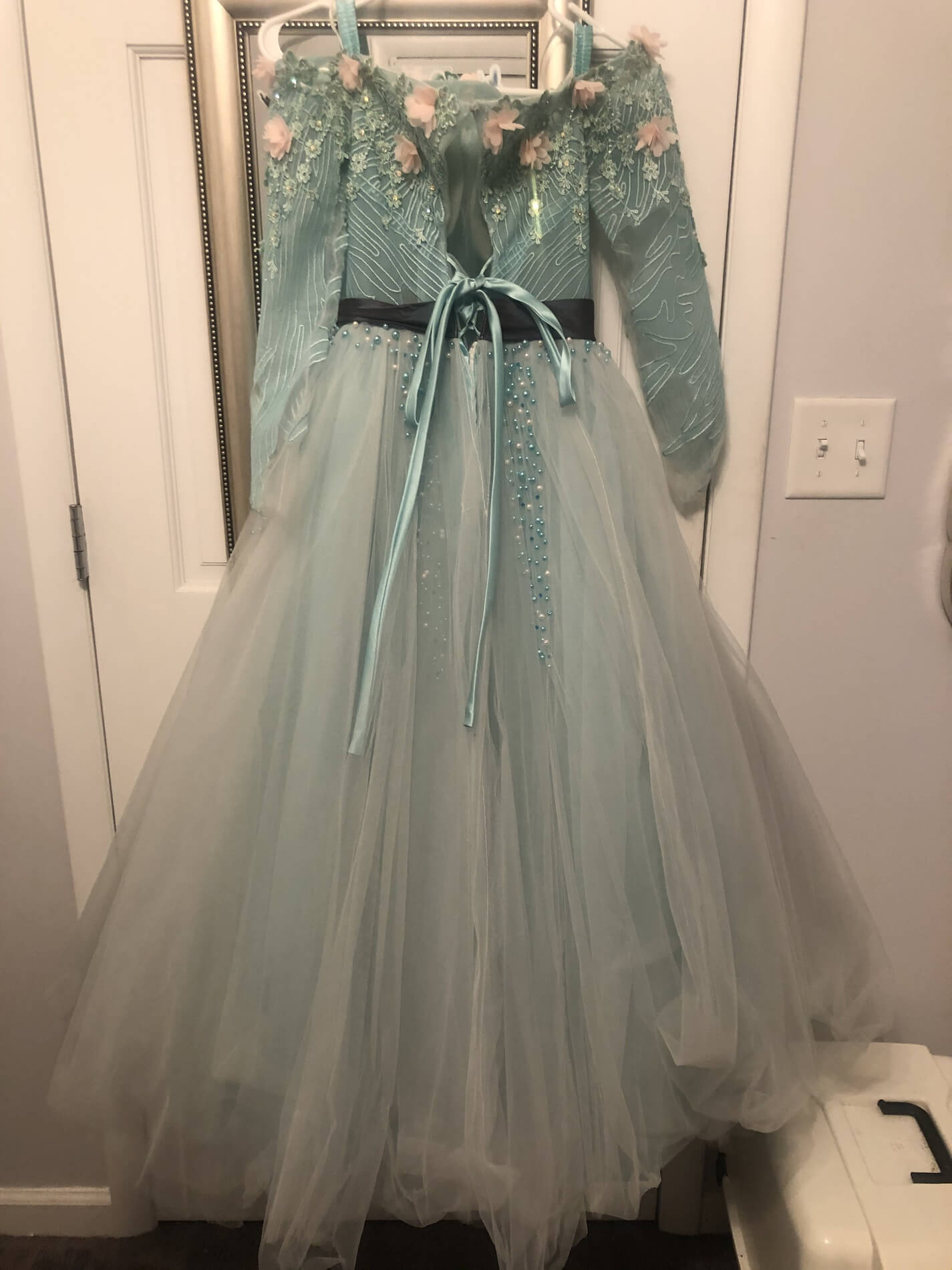 Size 6 Long Sleeve Light Blue Ball Gown on Queenly
