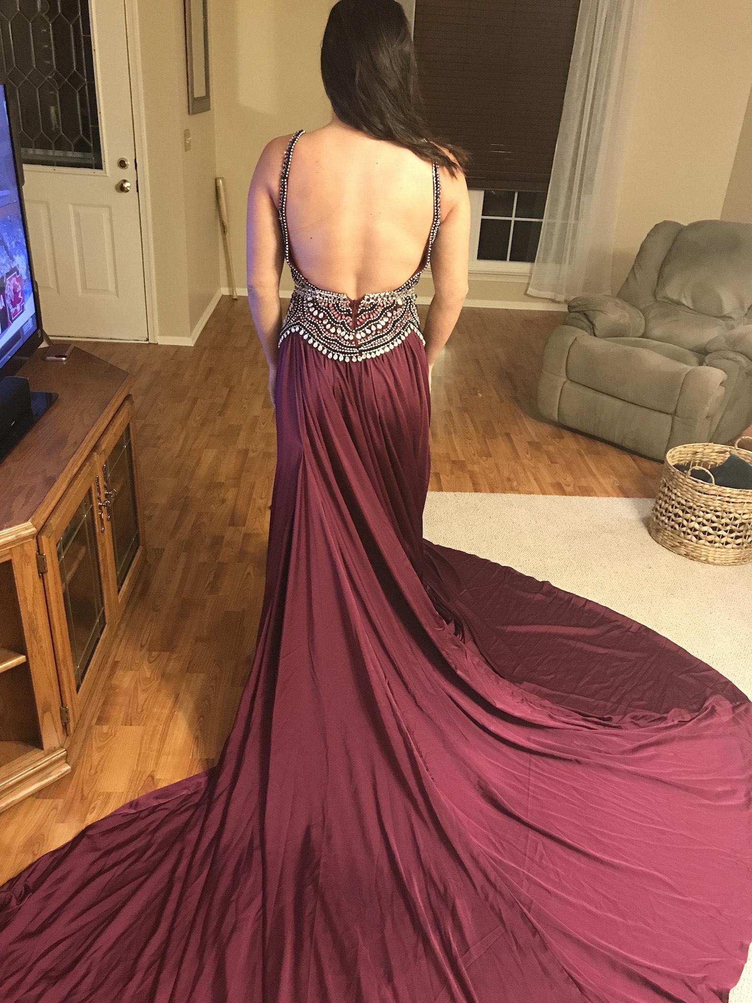 Mac Duggal Size 4 Prom Plunge Purple Dress With Train on Queenly
