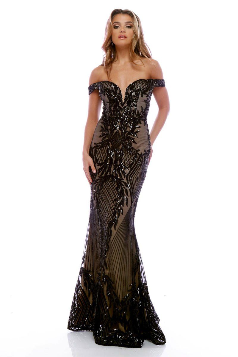 Style 31626 Zoey Grey Size 4 Prom Off The Shoulder Sequined Rose Gold Mermaid Dress on Queenly