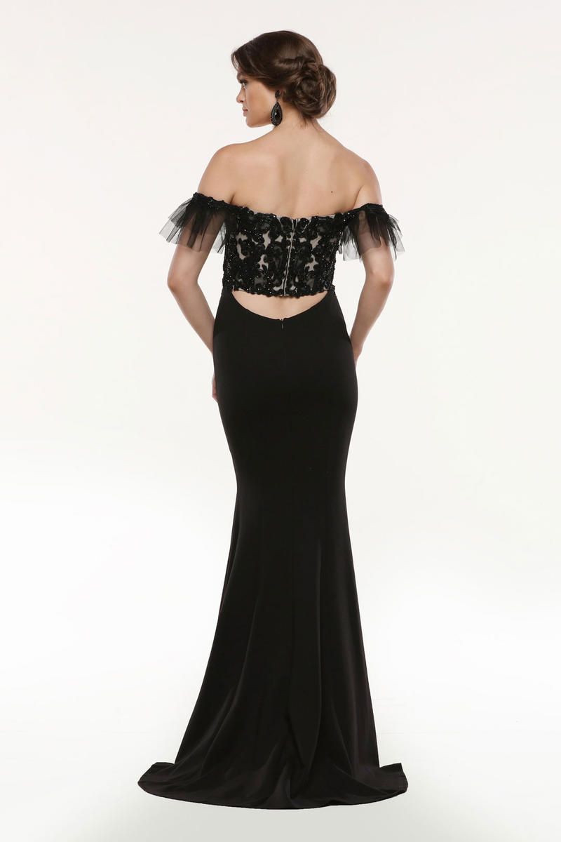 Style 31540 Zoey Grey Size 10 Prom Off The Shoulder Lace Black Side Slit Dress on Queenly