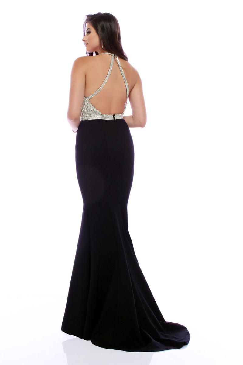 Style 31673 Zoey Grey Size 10 Prom Plunge Sequined Black Mermaid Dress on Queenly