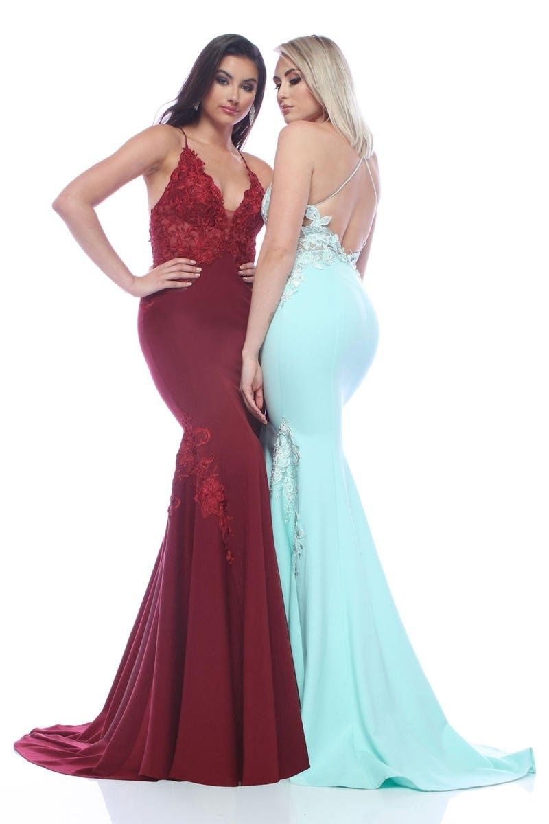 Style 31532 Zoey Grey Size 12 Prom Lace Burgundy Red Mermaid Dress on Queenly