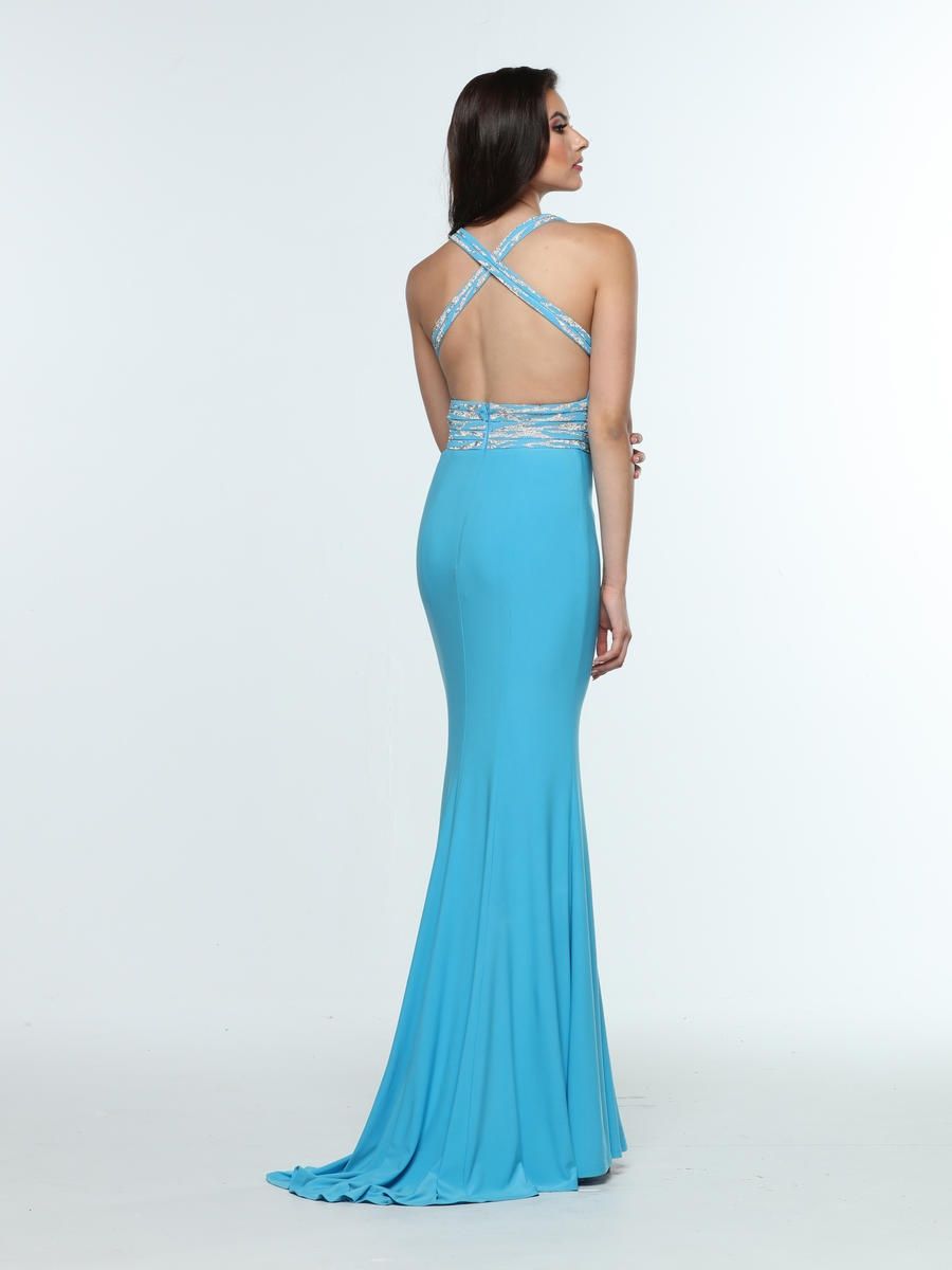 Style 31368 Zoey Grey Size 4 Prom Plunge Turquoise Blue Mermaid Dress on Queenly