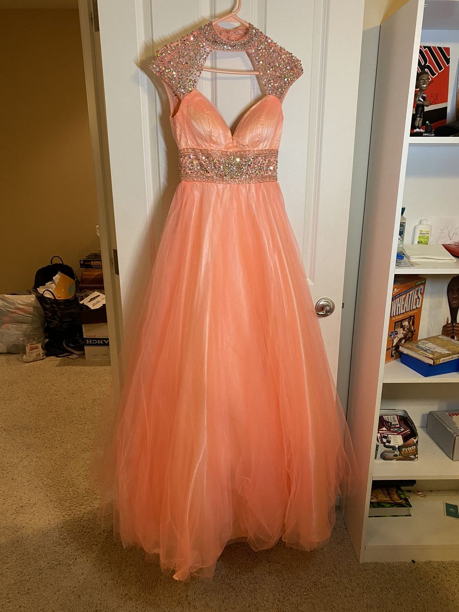 Mac Duggal Size 4 Prom Cap Sleeve Orange Ball Gown on Queenly
