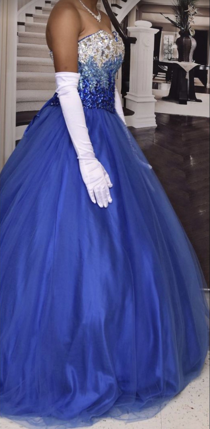 Size 8 Strapless Blue Ball Gown on Queenly