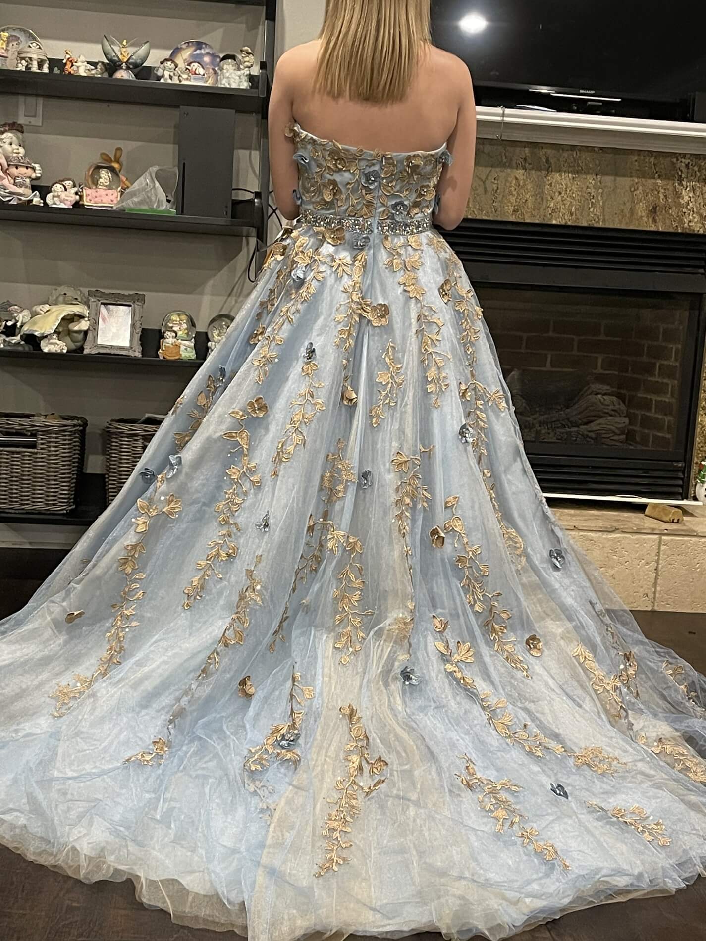 Size 4 Prom Strapless Sequined Light Blue Ball Gown on Queenly