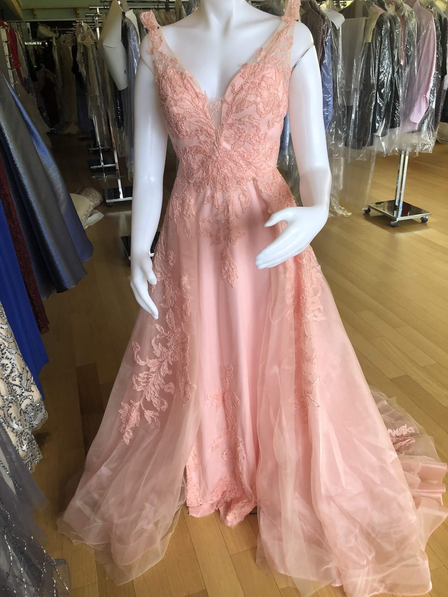 Size 10 Prom Plunge Light Pink Floor Length Maxi on Queenly