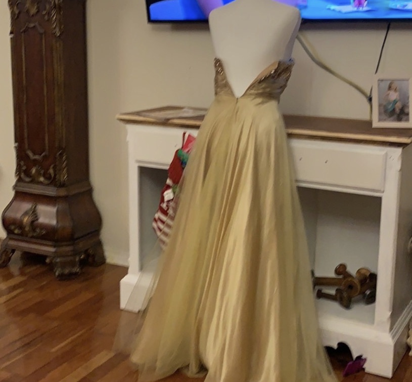 Dancing Queen Size 2 Prom Strapless Gold Ball Gown on Queenly