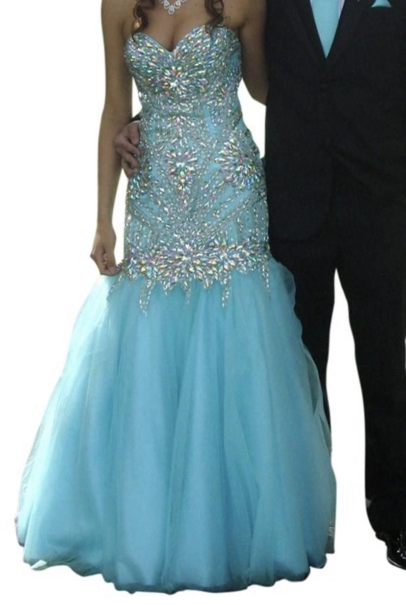 Alyce Paris Size 4 Prom Sequined Light Blue Mermaid Dress on Queenly