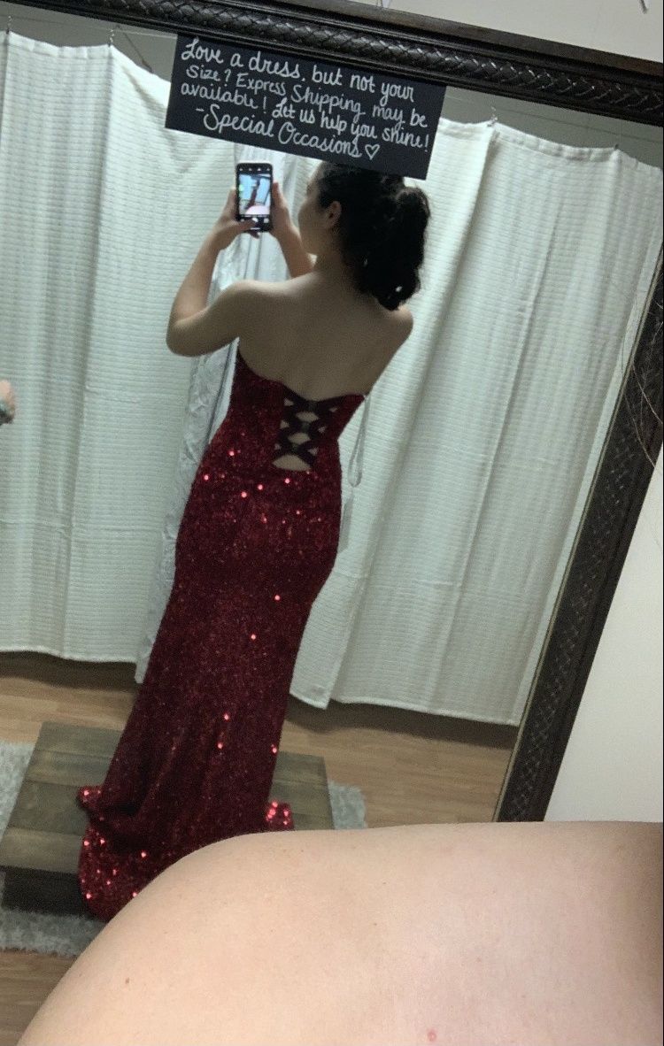 Size 2 Prom Strapless Red Side Slit Dress on Queenly