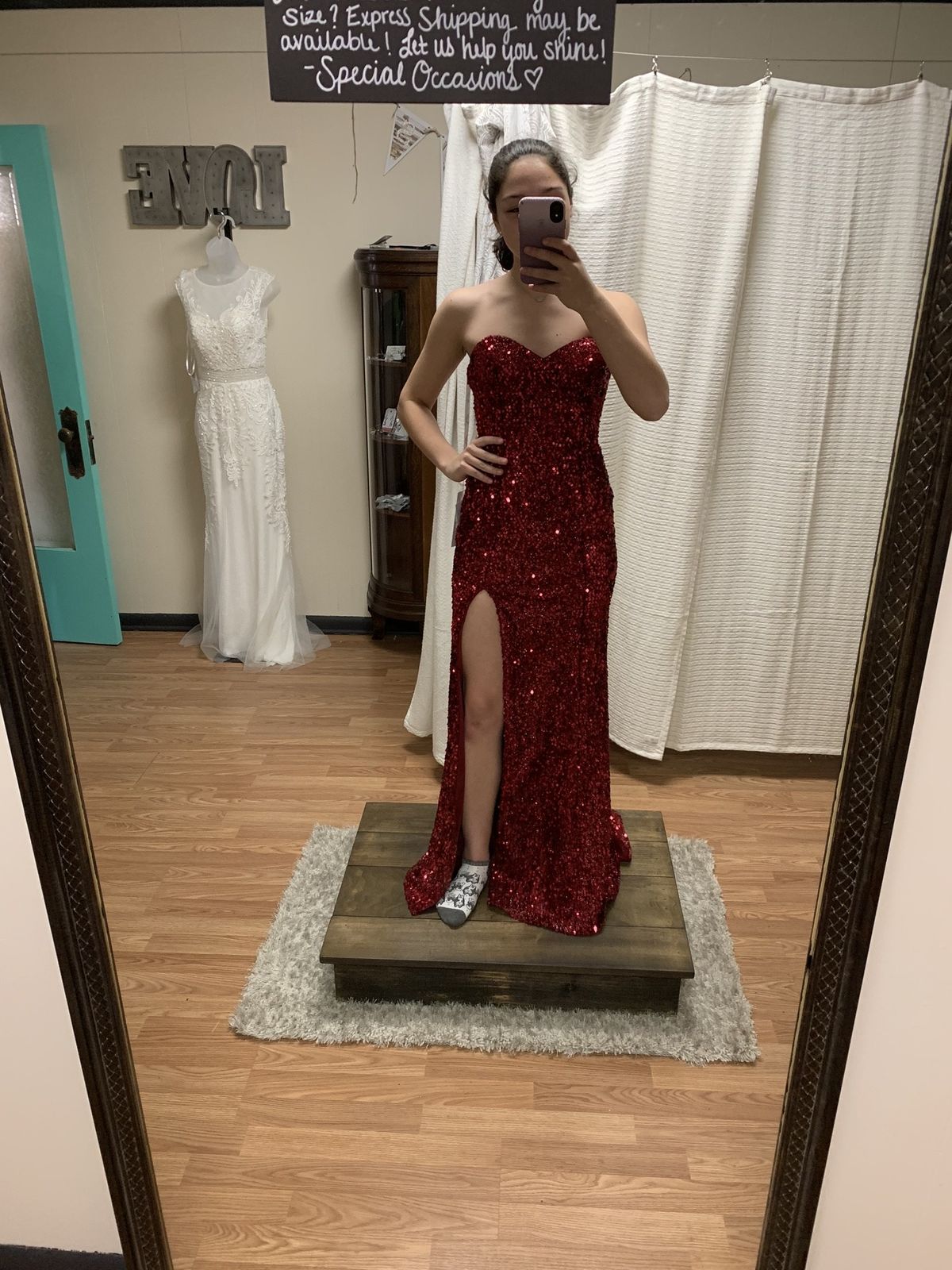 Size 2 Prom Strapless Red Side Slit Dress on Queenly