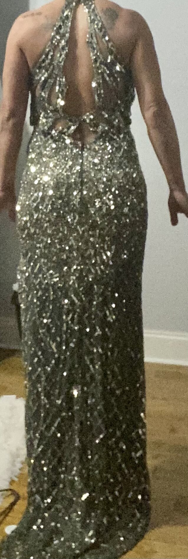 Size 10 Prom Halter Silver Side Slit Dress on Queenly