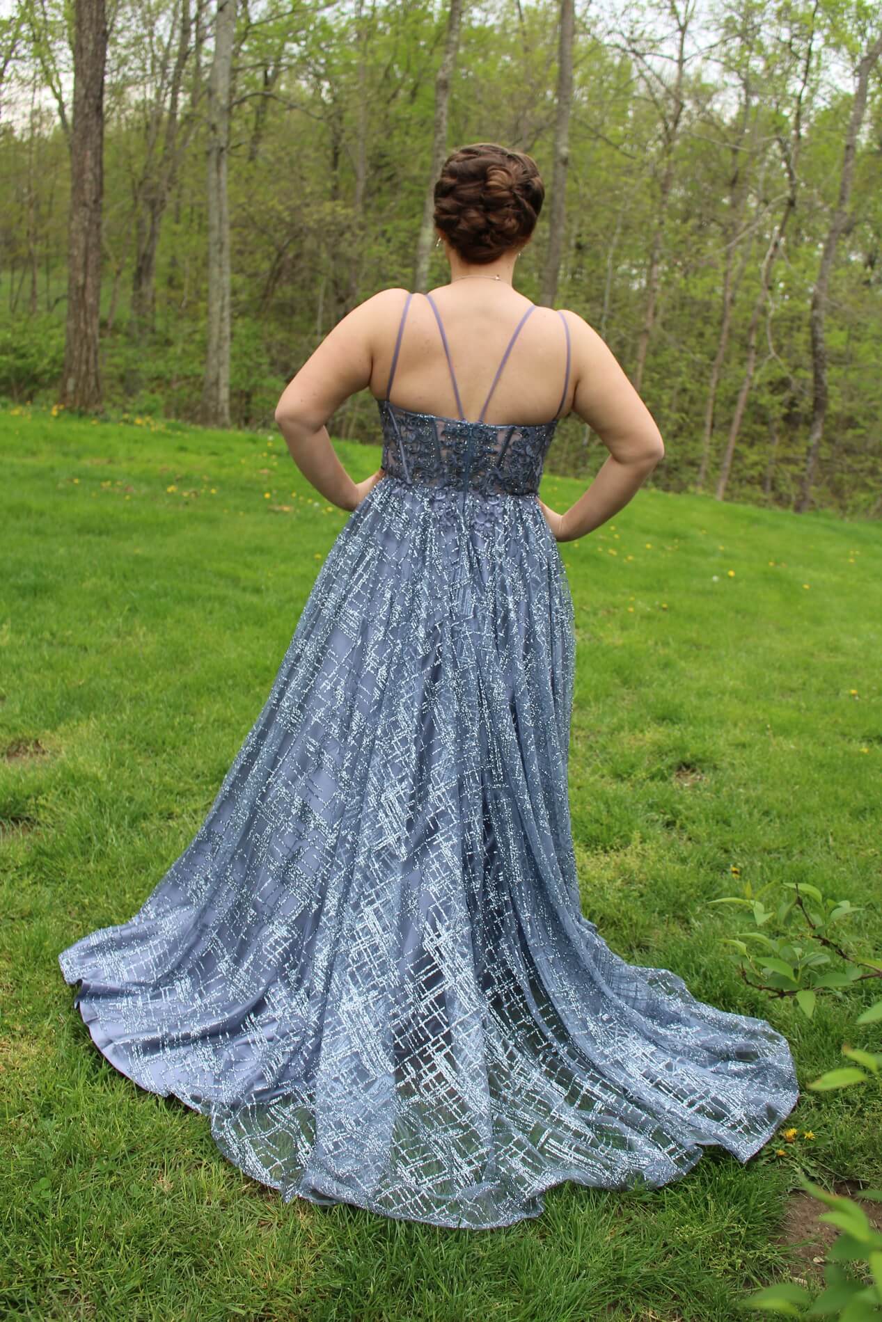 Size 10 Prom Sequined Light Blue Ball Gown on Queenly