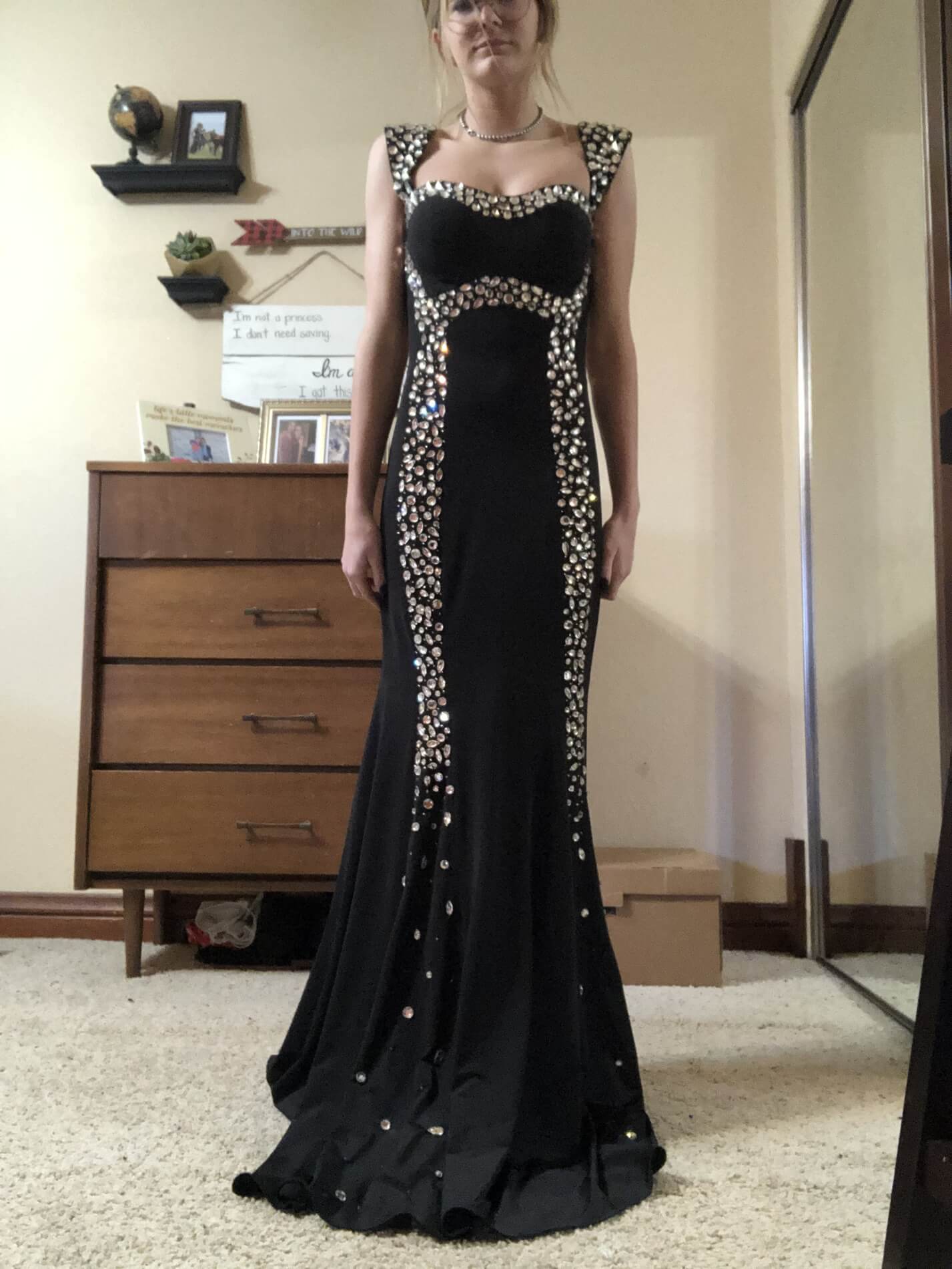 Jovani Size 2 Prom Cap Sleeve Sequined Black Floor Length Maxi on Queenly