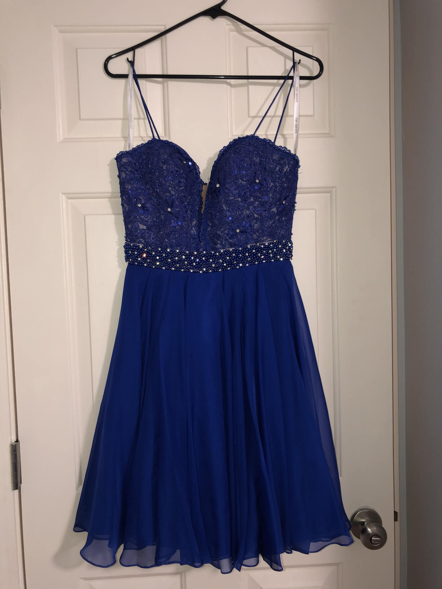 Sherri Hill Size 4 Strapless Blue Cocktail Dress on Queenly