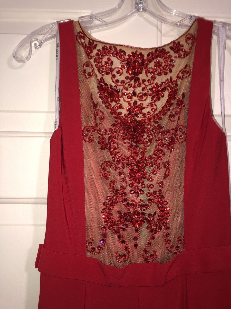Size 6 Sheer Red Floor Length Maxi on Queenly
