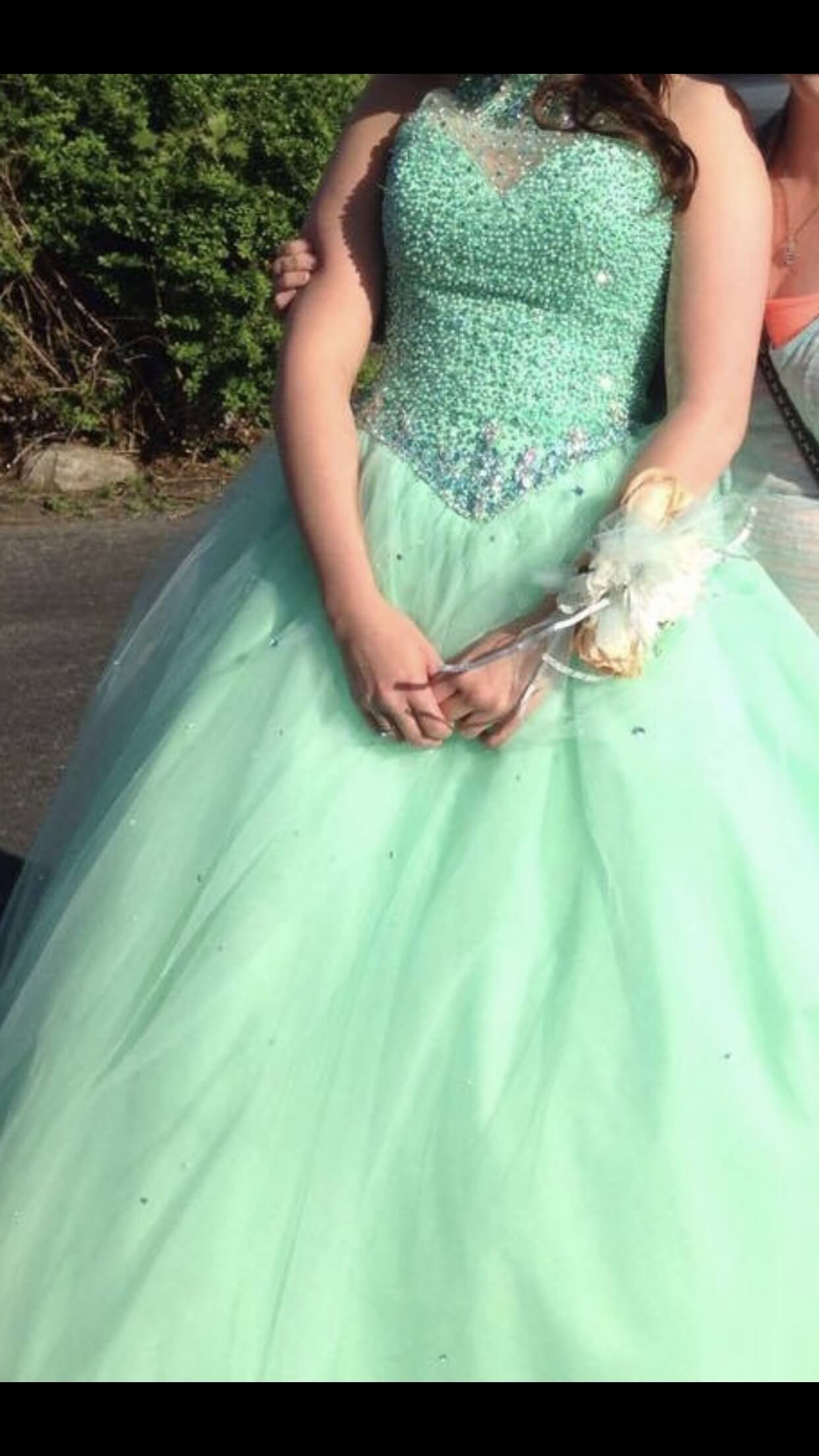 Size 2 Prom High Neck Sequined Light Green Ball Gown on Queenly
