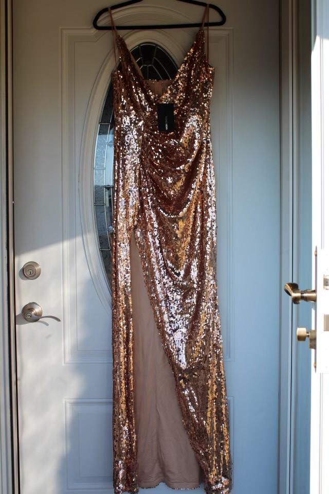 Size 12 Gold Side Slit Dress on Queenly