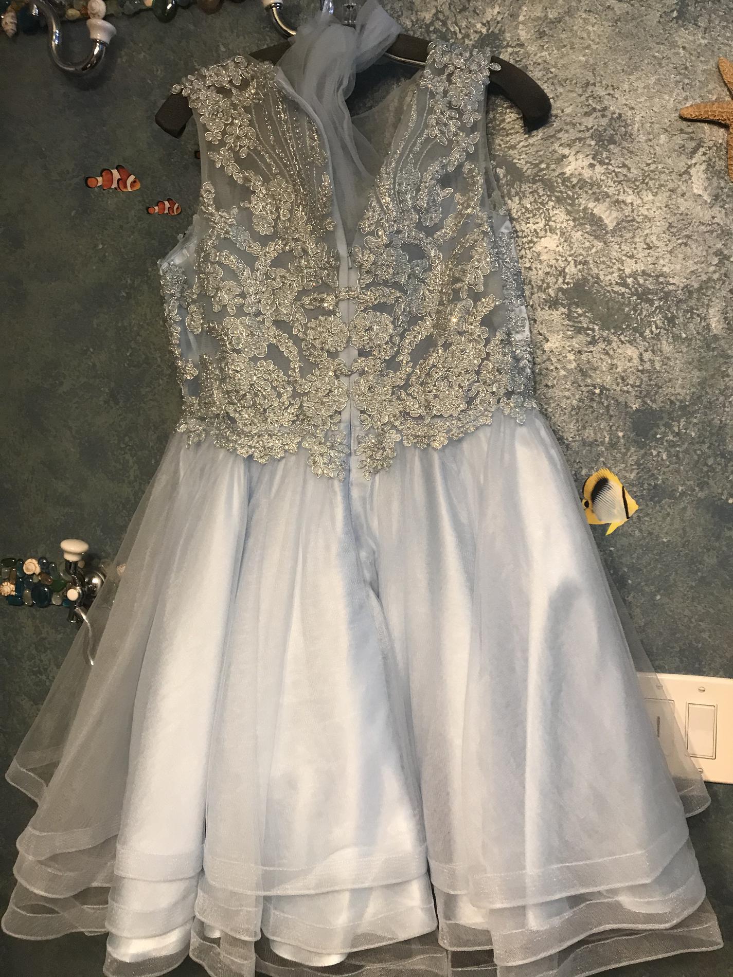 May Queen Size 14 Lace Light Blue Ball Gown on Queenly
