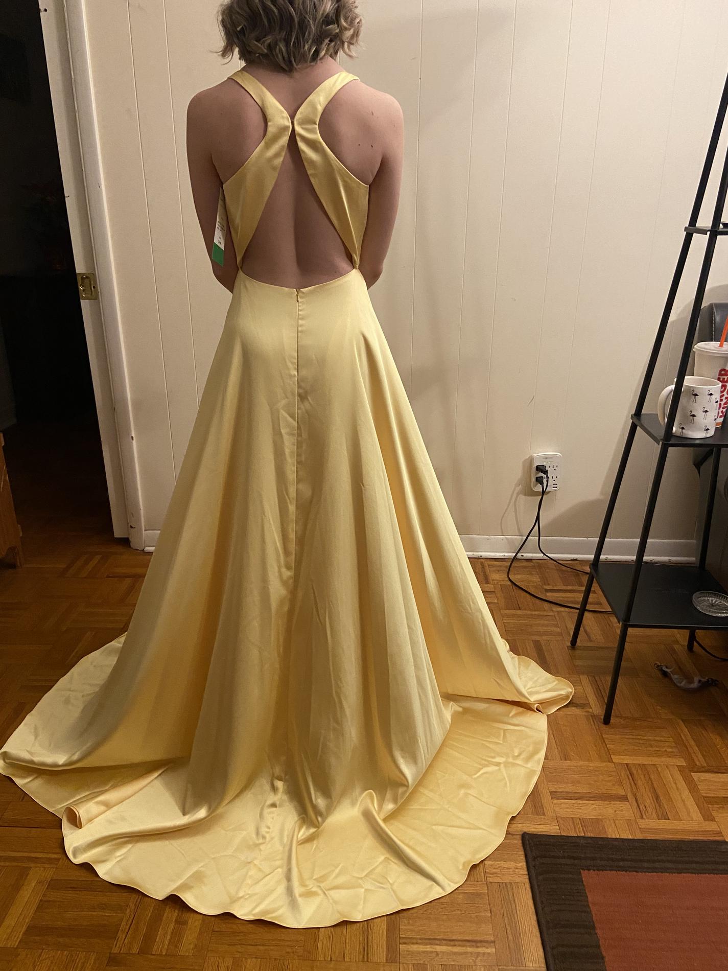 Size 4 Prom Plunge Yellow Dress With Train on Queenly