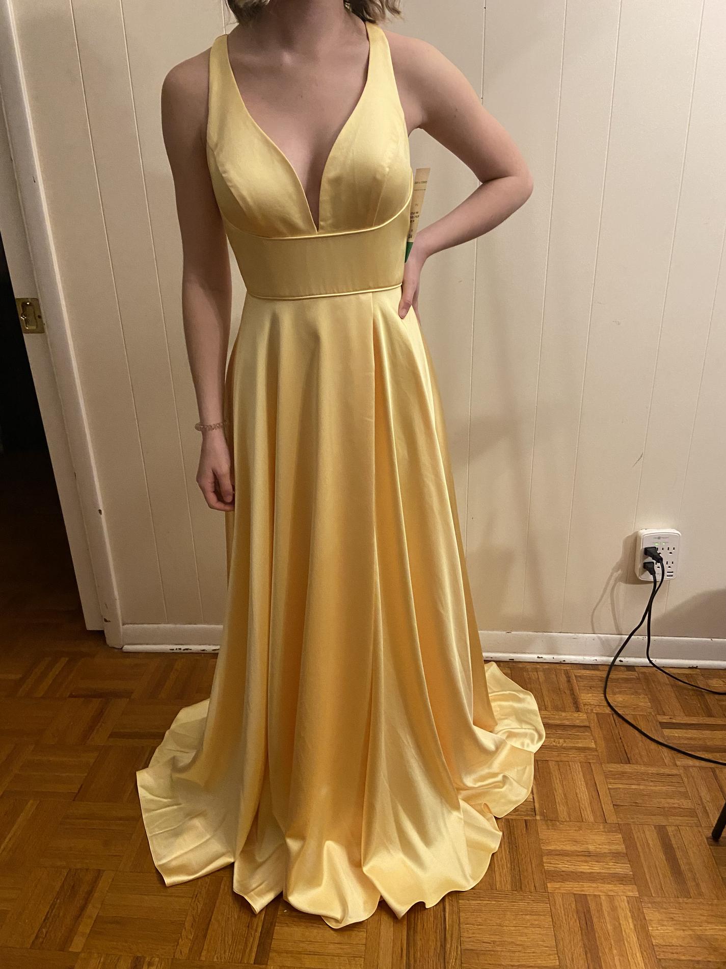 Size 4 Prom Plunge Yellow Dress With Train on Queenly