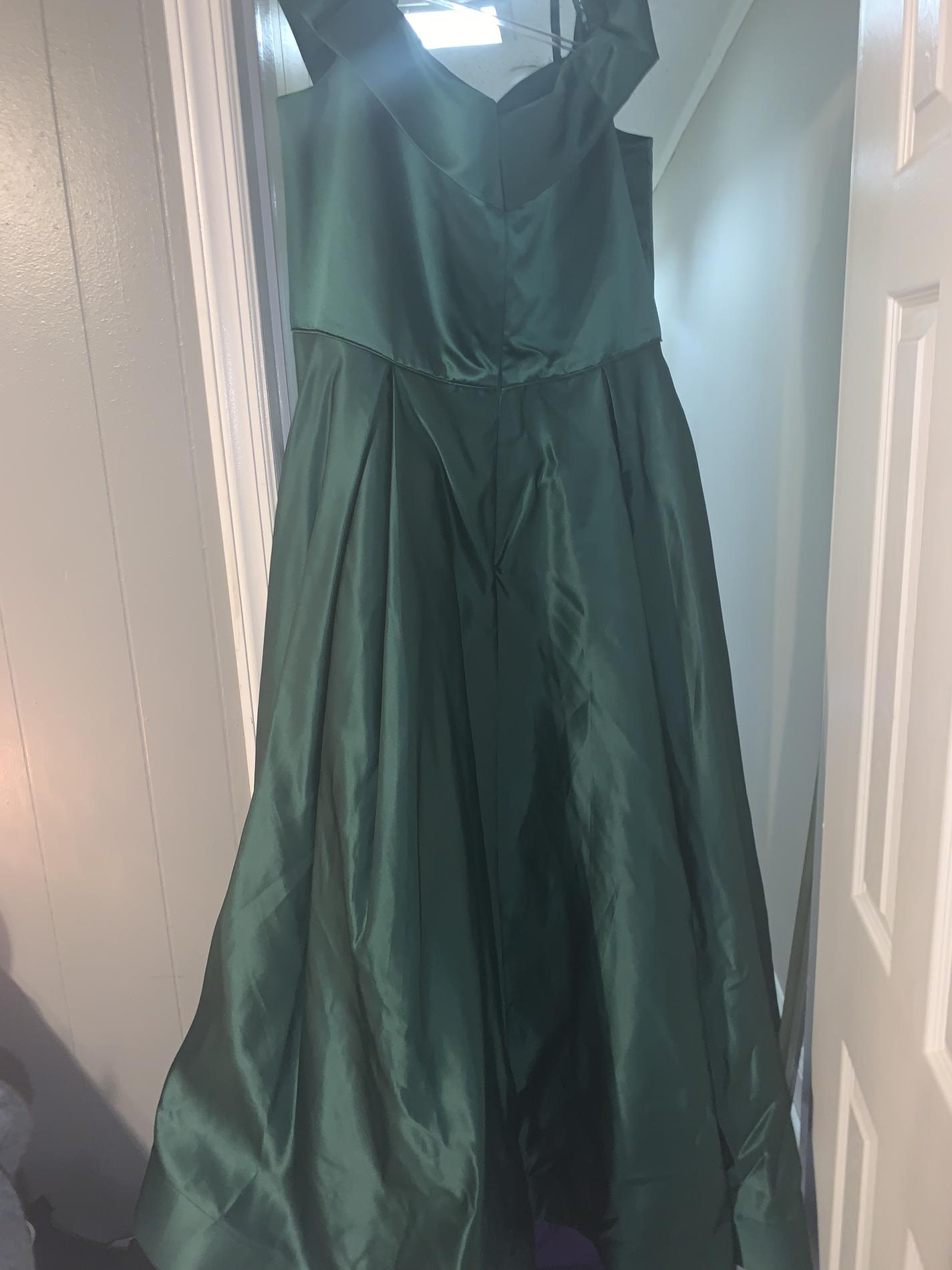 Plus Size 24 Prom Off The Shoulder Satin Green Ball Gown on Queenly