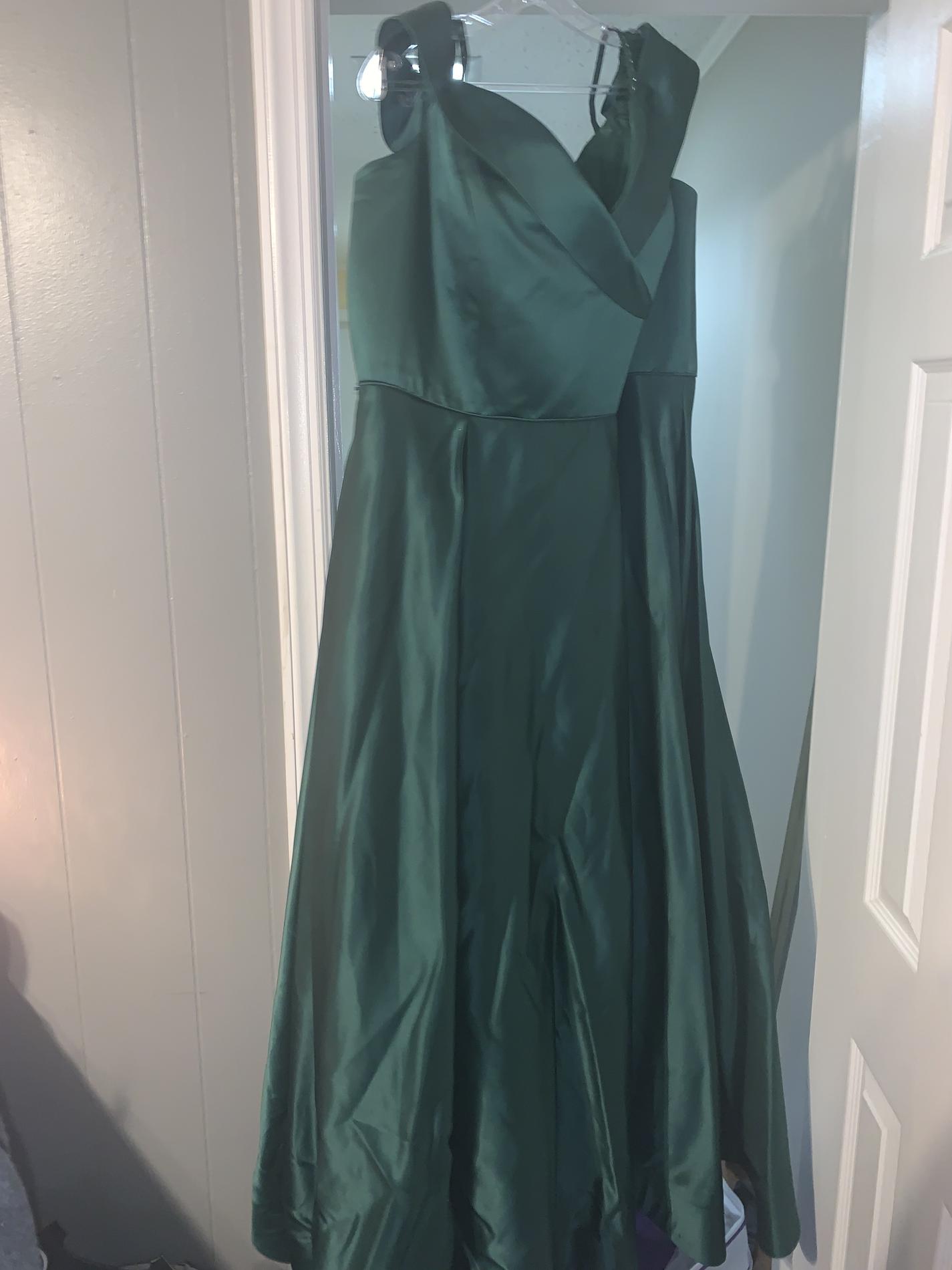 Plus Size 24 Prom Off The Shoulder Satin Green Ball Gown on Queenly