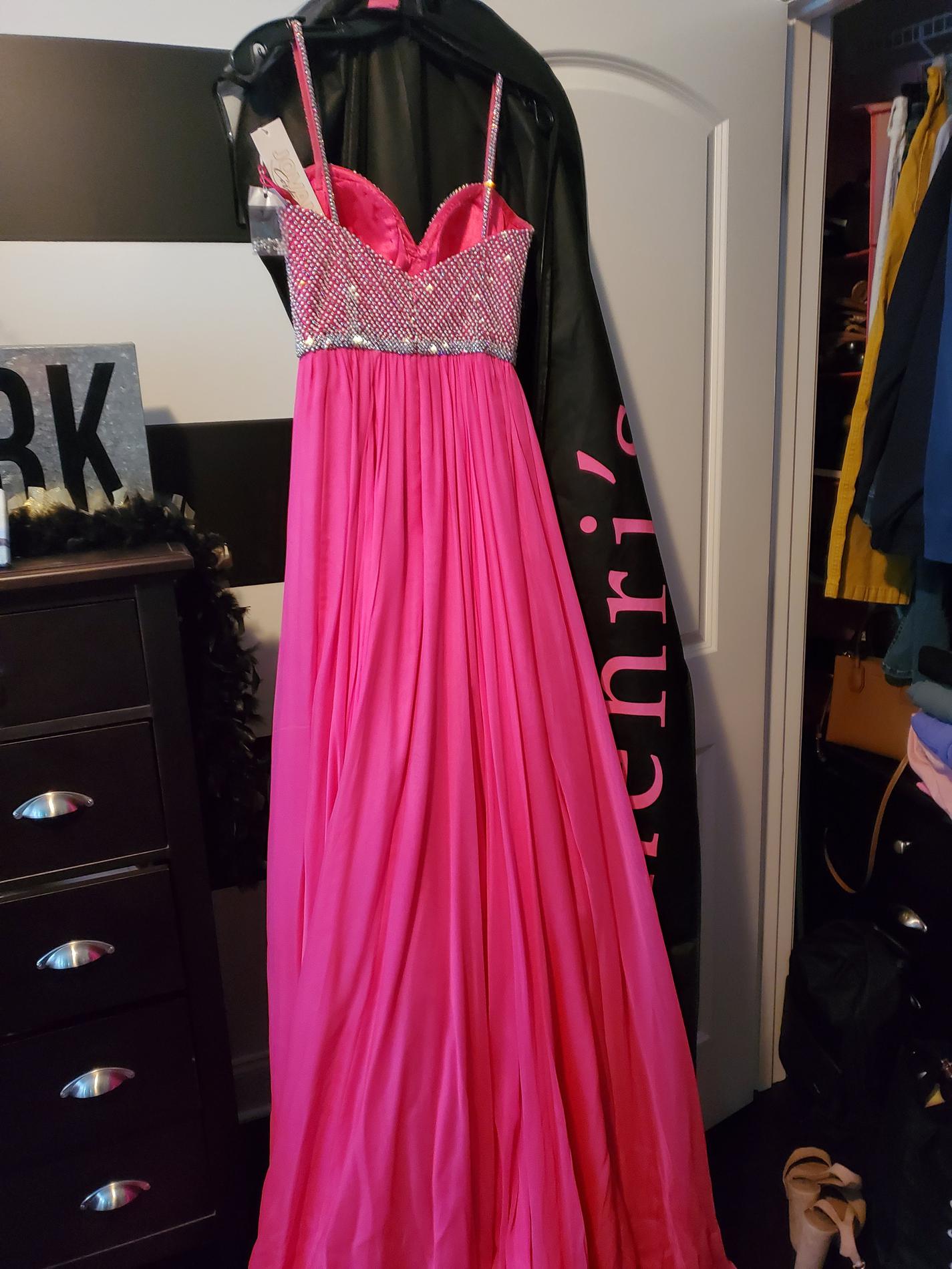 Style Couture Jovani Size 2 Prom Sequined Hot Pink Side Slit Dress on Queenly
