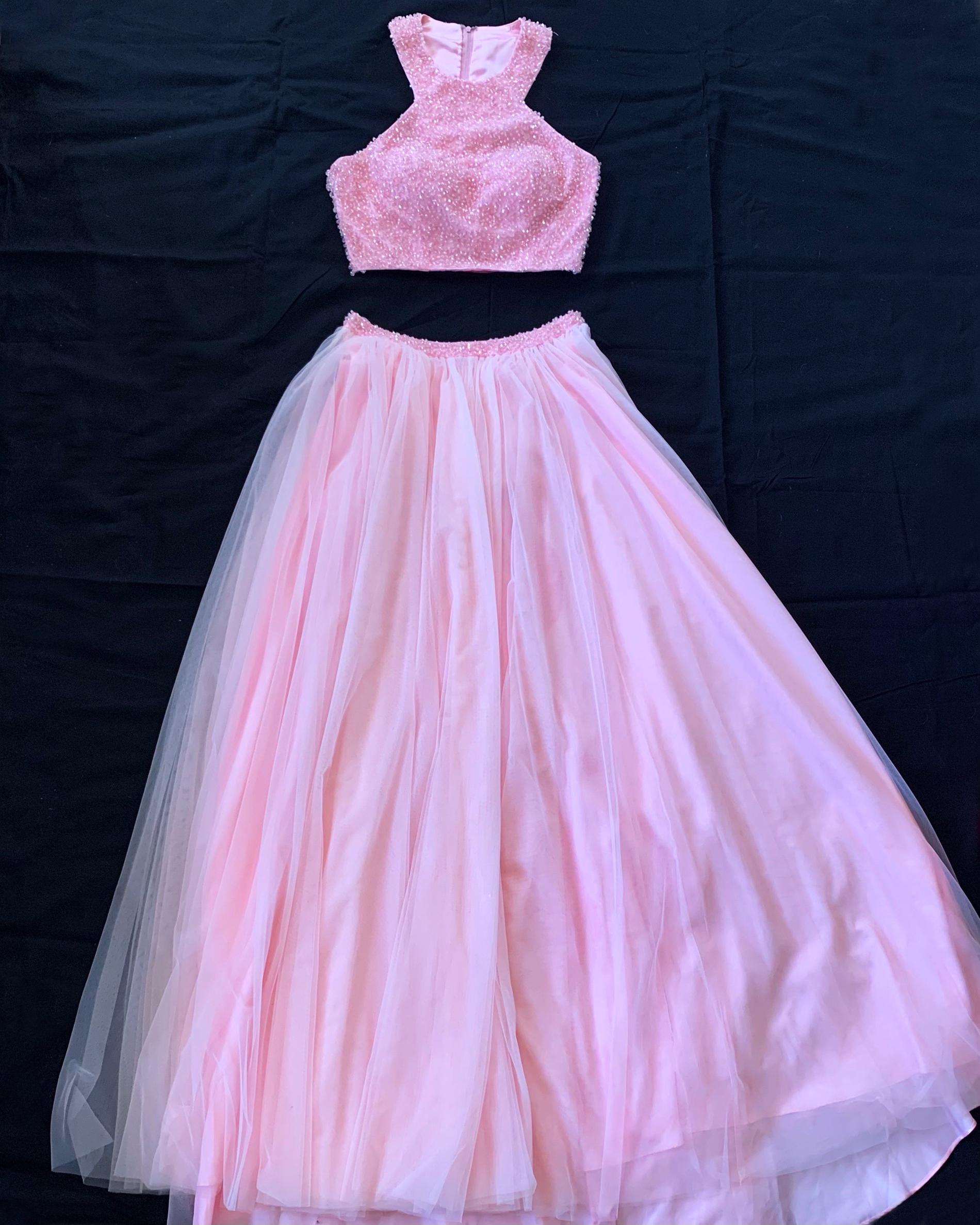 Size 4 Prom Halter Light Pink Ball Gown on Queenly