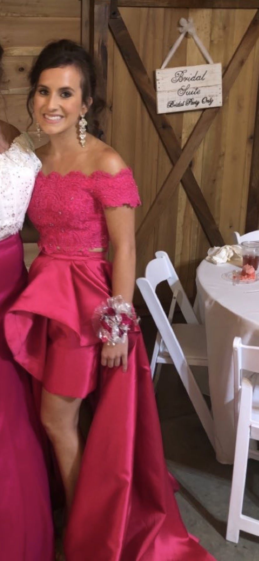 Size 00 Prom Off The Shoulder Pink Dress With Train on Queenly