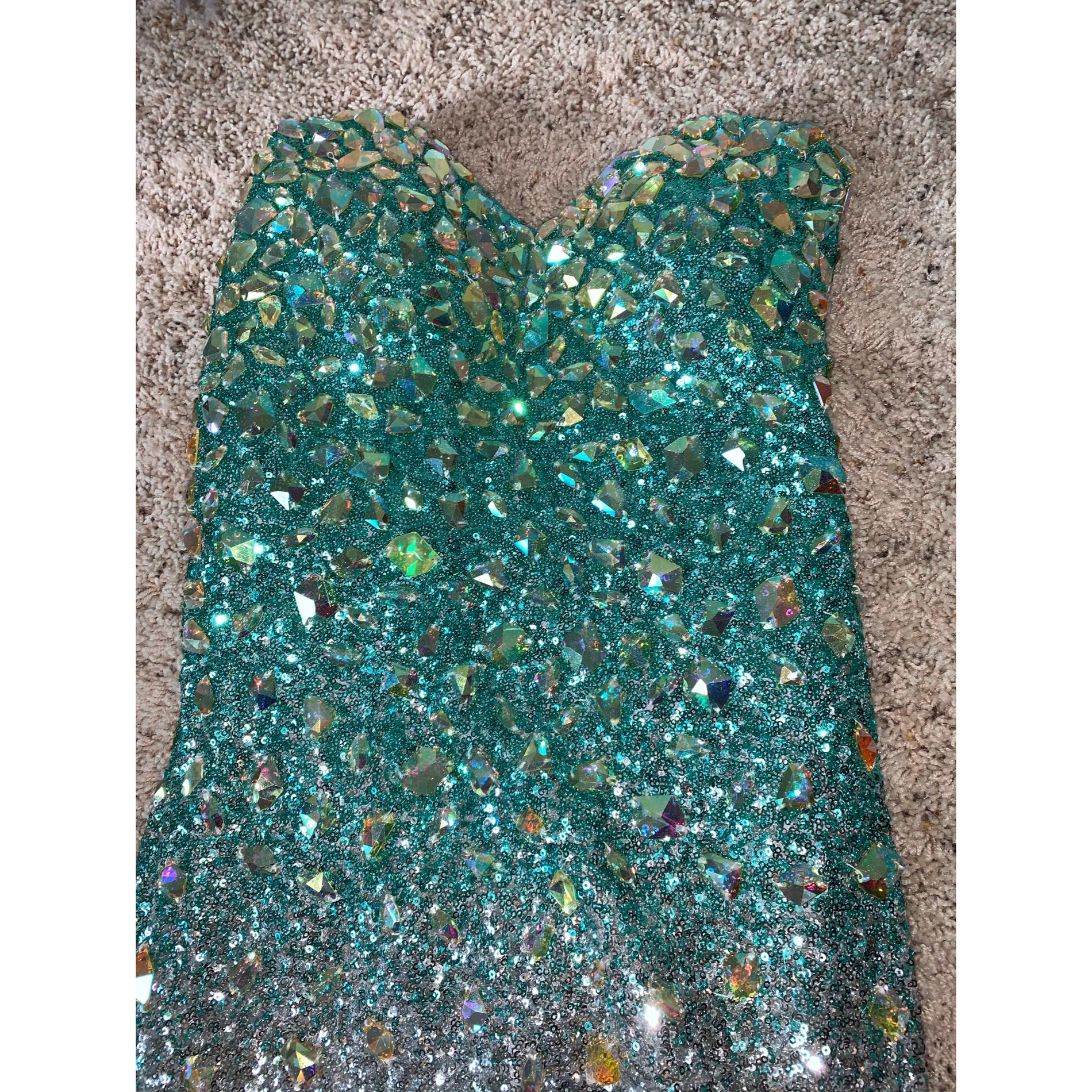 Size 8 Prom Sequined Blue Side Slit Dress on Queenly