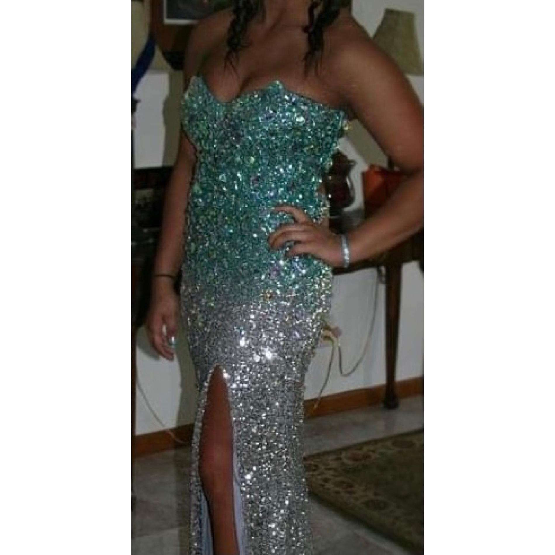 Size 8 Prom Sequined Blue Side Slit Dress on Queenly