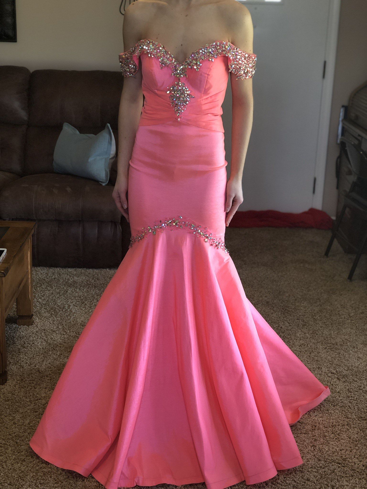 Size 00 Prom Strapless Coral Mermaid Dress on Queenly