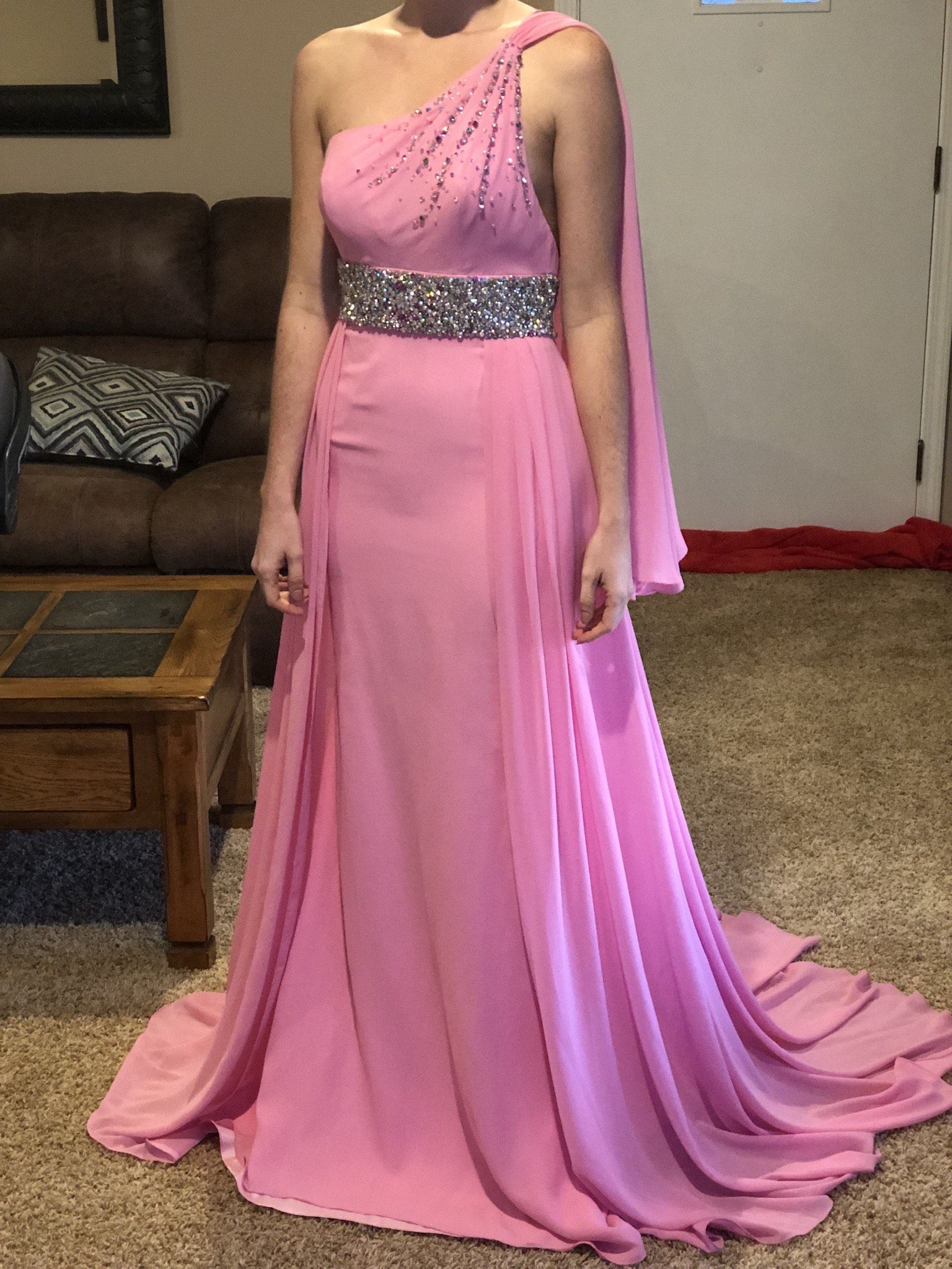 Size 6 Prom One Shoulder Light Pink Floor Length Maxi on Queenly