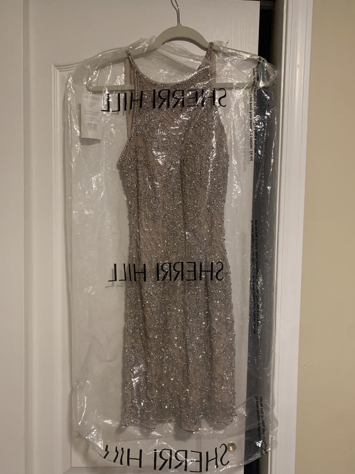 Style 51501 Sherri Hill Size 2 Homecoming Halter Sequined Nude Cocktail Dress on Queenly