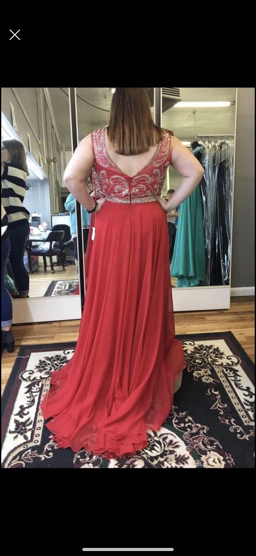 Mac Duggal Plus Size 16 Pageant Red Dress With Train on Queenly