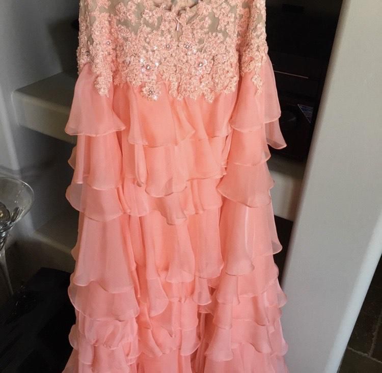 Size 4 Prom Halter Lace Pink Floor Length Maxi on Queenly