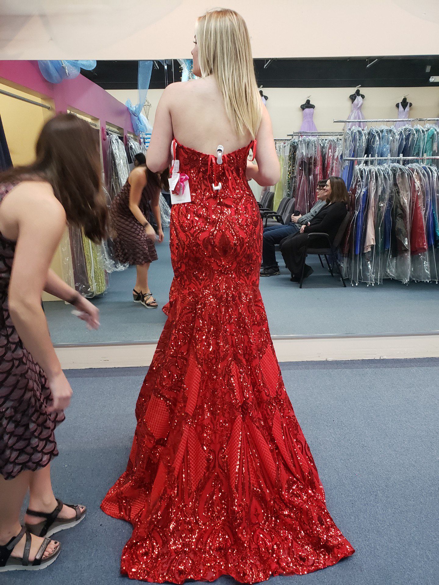 MoriLee Size 12 Prom Strapless Red Mermaid Dress on Queenly