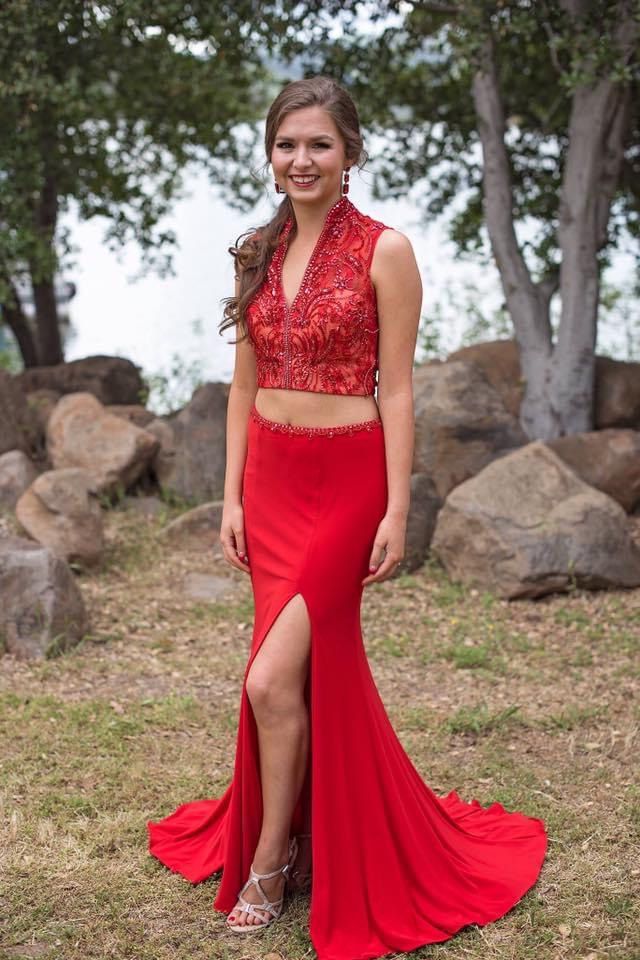 Tiffany Designs Size 2 Prom Plunge Red Side Slit Dress on Queenly