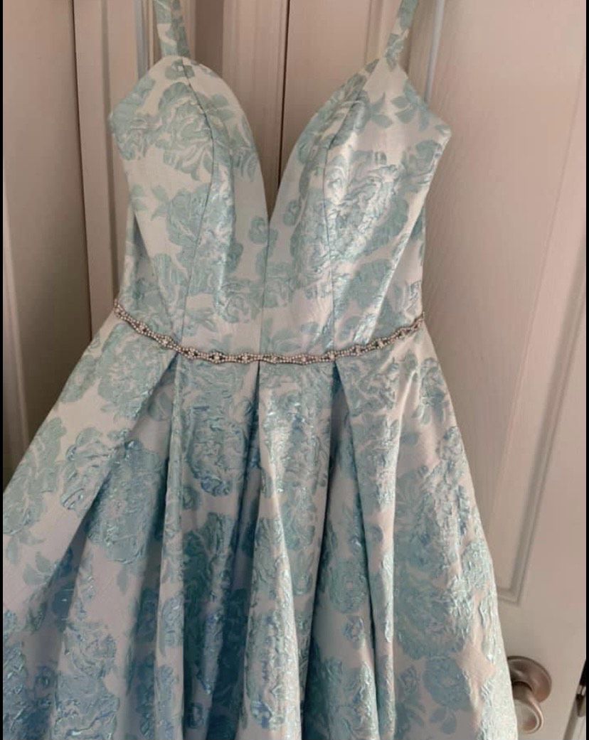 Lucci Lu Size 2 Prom Floral Light Blue Ball Gown on Queenly