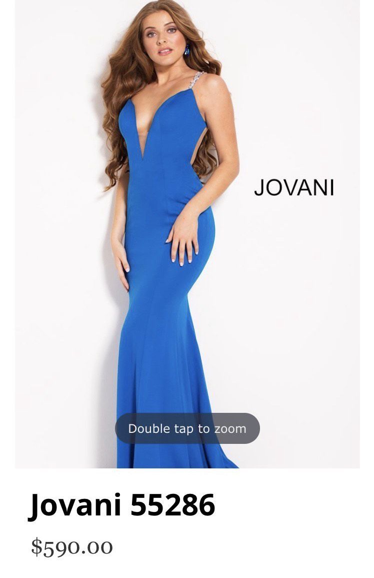 Jovani Size 2 Prom Plunge Sequined Royal Blue Floor Length Maxi on Queenly