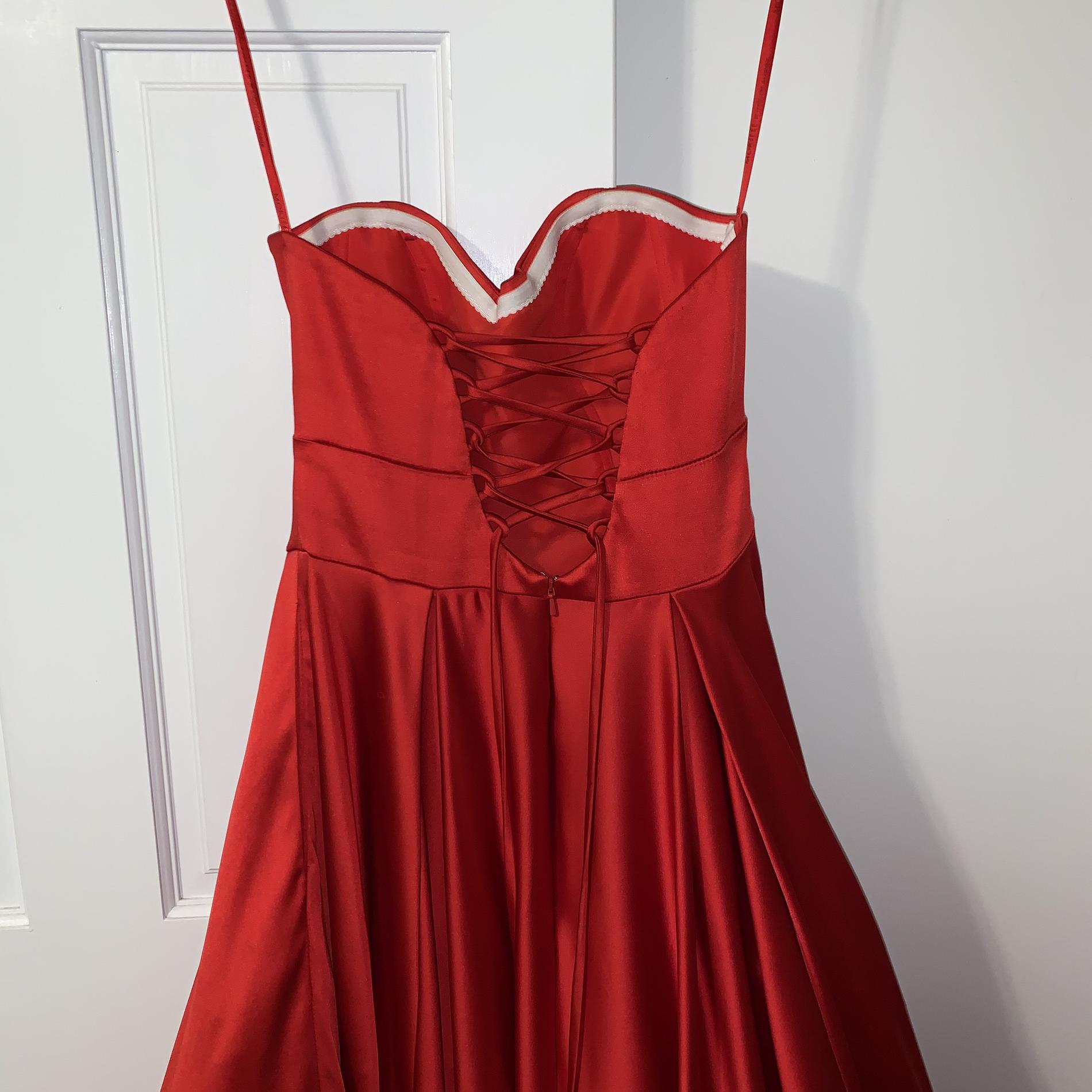 MoriLee Size 4 Prom Strapless Satin Red Ball Gown on Queenly