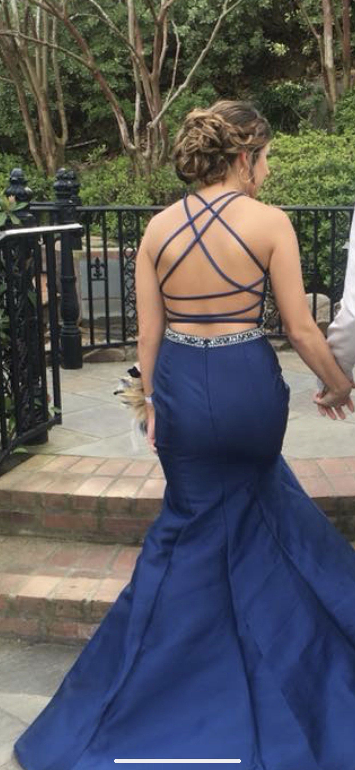Size 6 Prom Halter Navy Blue Mermaid Dress on Queenly