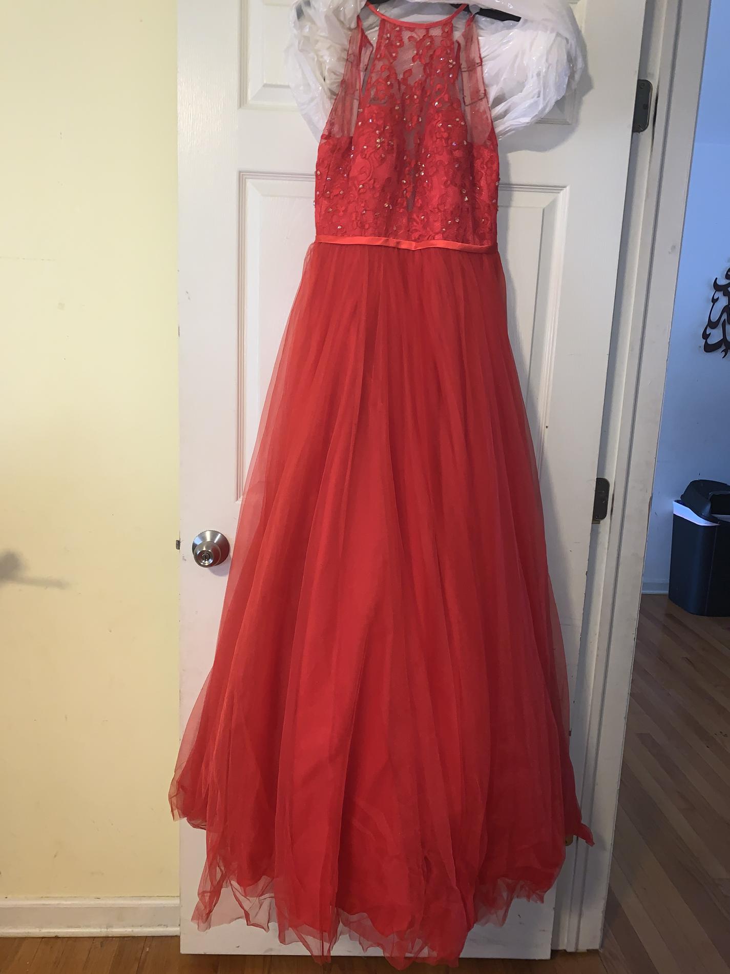 Camille La Vie Size 0 Prom Halter Lace Red Dress With Train on Queenly