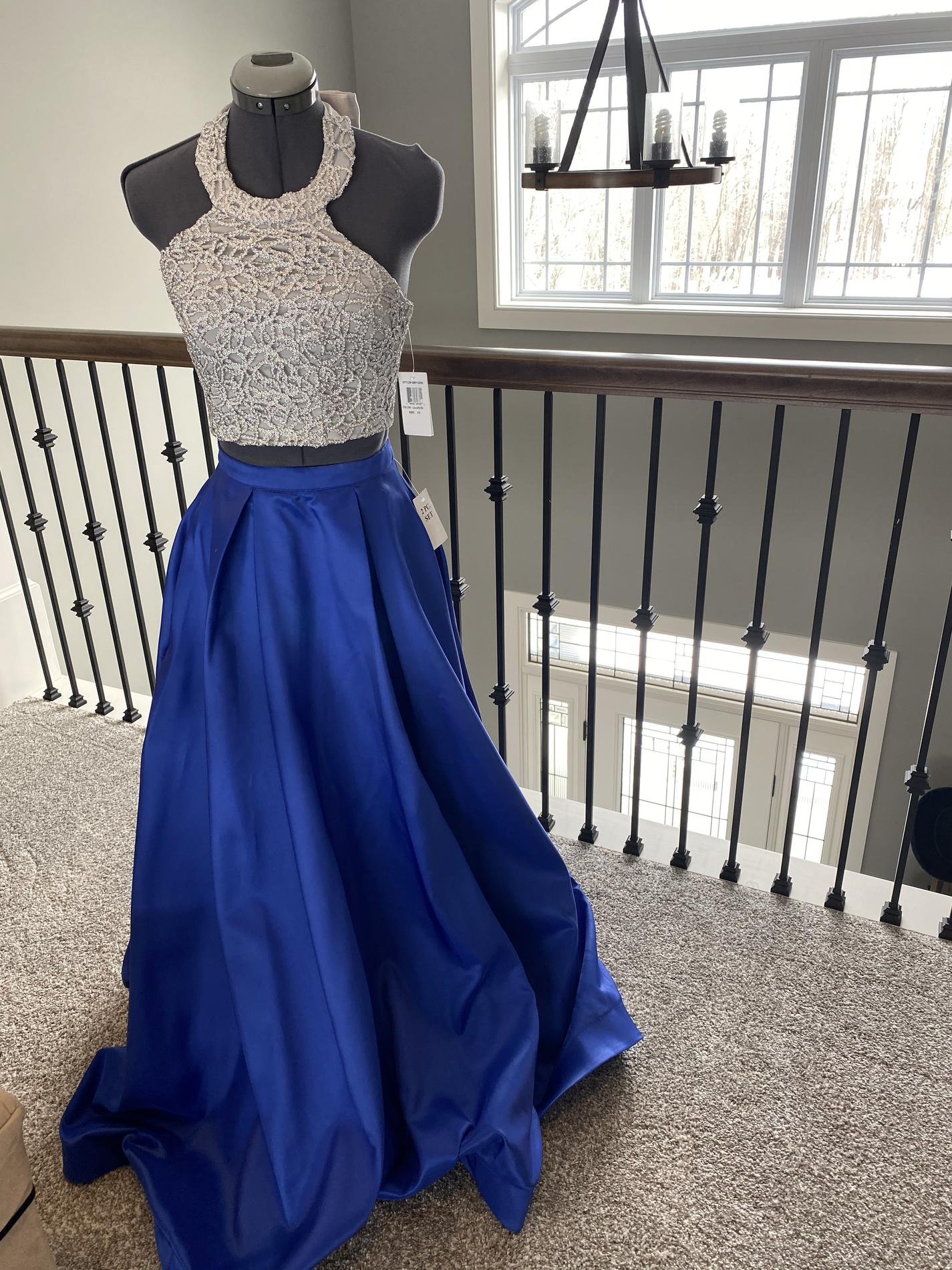 Size 2 Halter Royal Blue Ball Gown on Queenly