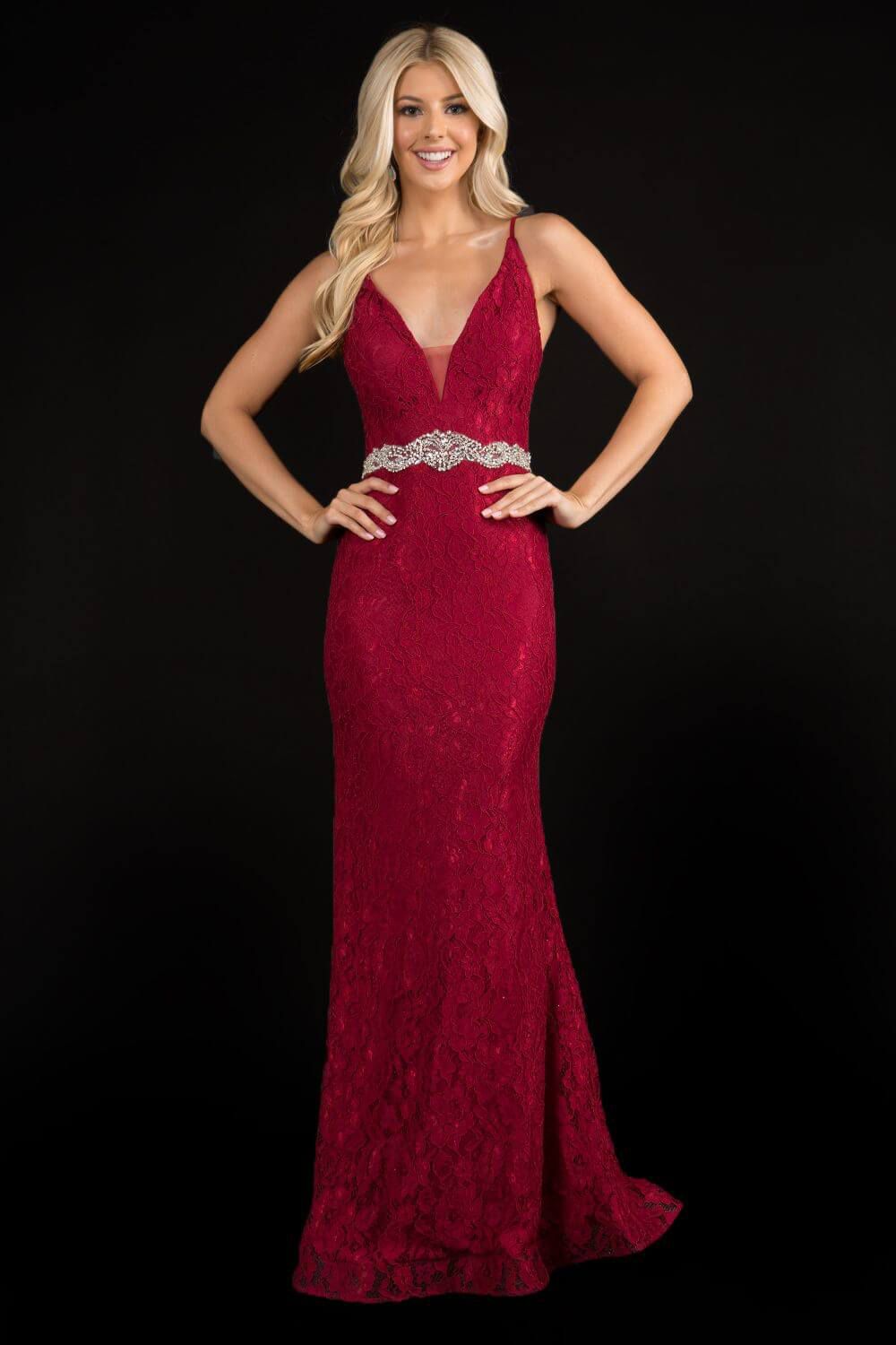Style 2295 Nina Canacci Size 6 Prom Plunge Burgundy Red Floor Length Maxi on Queenly