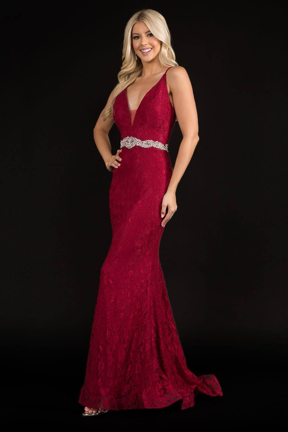 Style 2295 Nina Canacci Size 10 Prom Plunge Burgundy Red Floor Length Maxi on Queenly