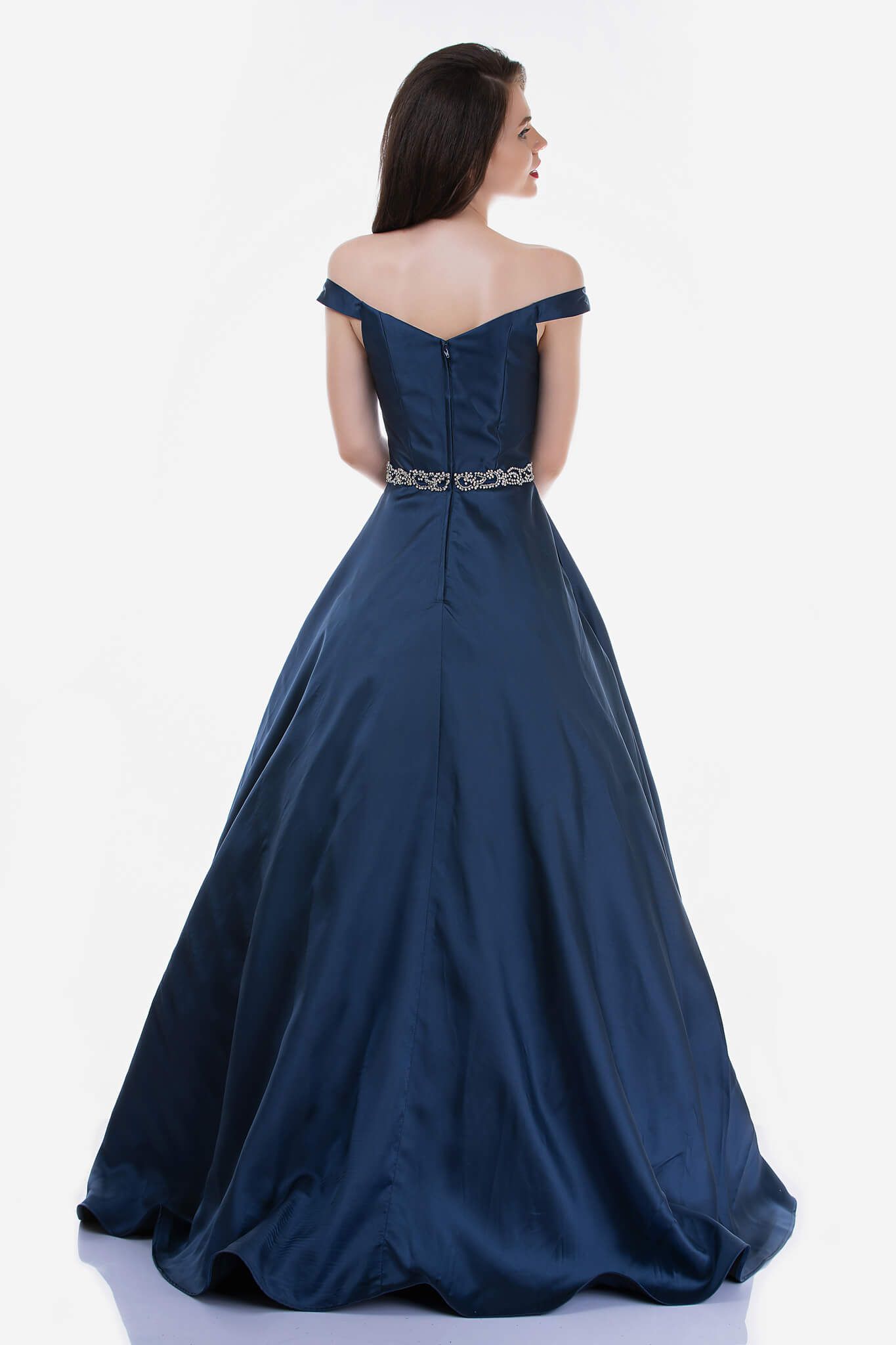 Style 2258 Nina Canacci Size 4 Prom Off The Shoulder Navy Blue Ball Gown on Queenly