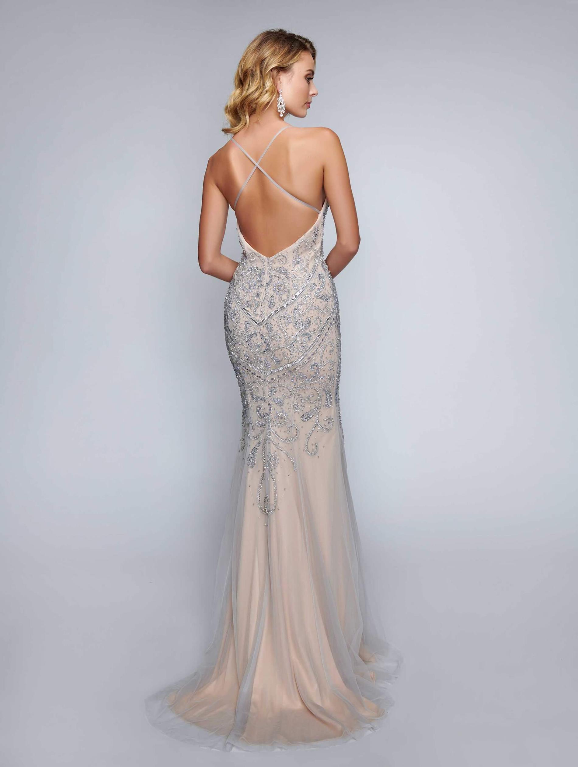 Style 8162 Nina Canacci Nude Size 10 Tall Height Silver Prom Straight Dress on Queenly