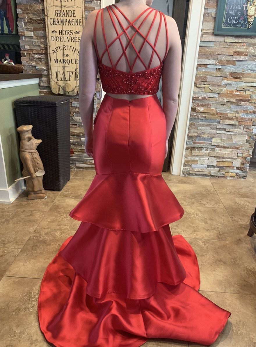 Alyce Paris Red Size 2 Ruffles Silk Prom Ball gown on Queenly